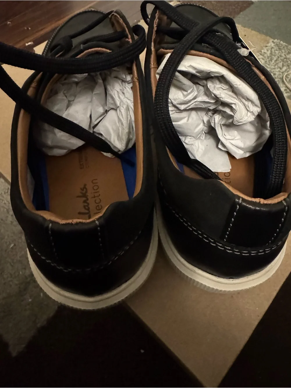 Clarks Black and White Stitch Boat Shoes